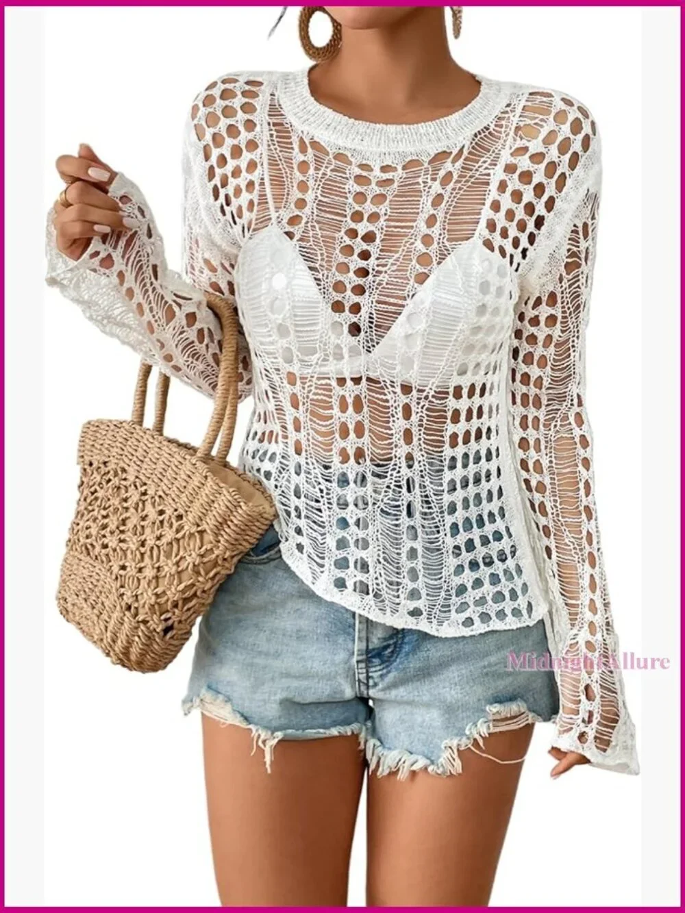Crochet Hollow Out Bikini Cover Up Top See Through Beach Coverup